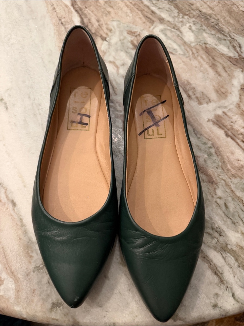 Issey Miyake Pointed Toe Flats in Deep Green